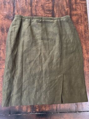 Kate Hill Moss Green Linen Blend Front Slit Skirt, Size 10